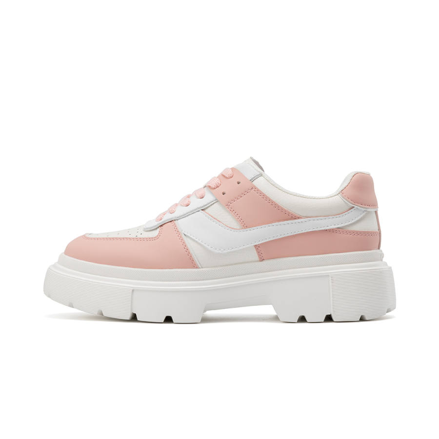 AOKANG Top Grain Cow Leather Casual Shoes Women's White Pink