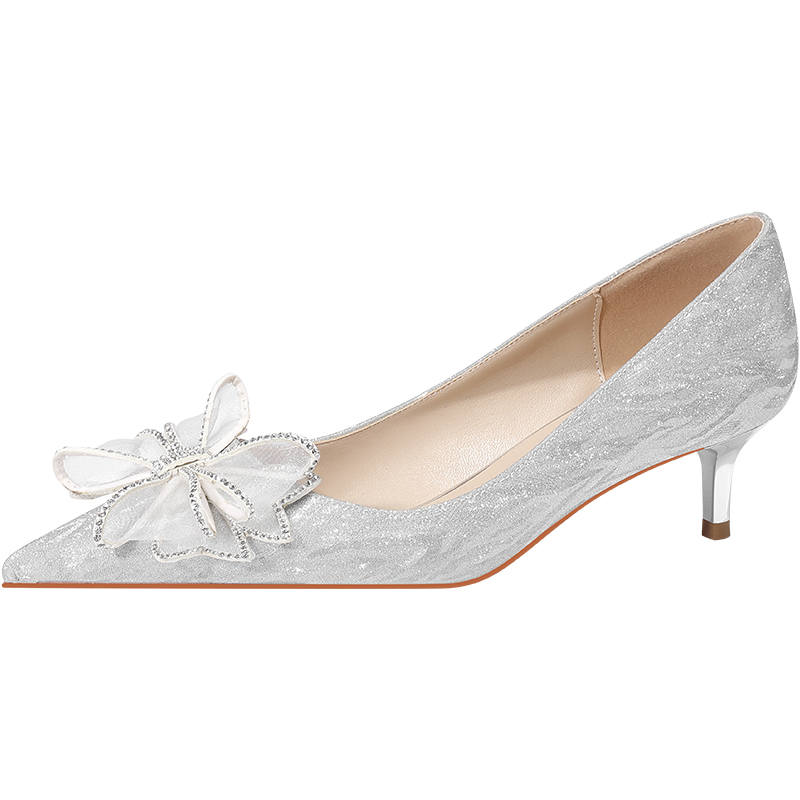 LANMOU Shinny Leather Slim Heel High Heels 4.5cm Women's Silver