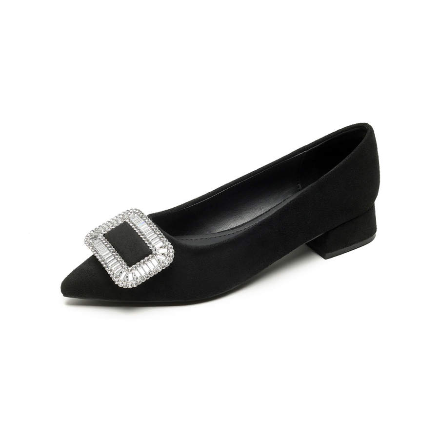 QITUMAUL Suede Chunky Heel High Heels 3cm Women's Black