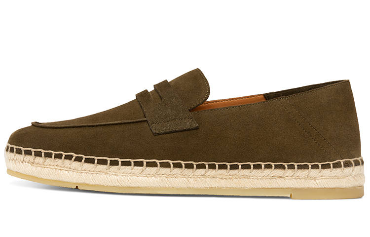 THOM WILLS British Trendy Penny Loafers Cow Suede Casual Shoes Men's Olive Green