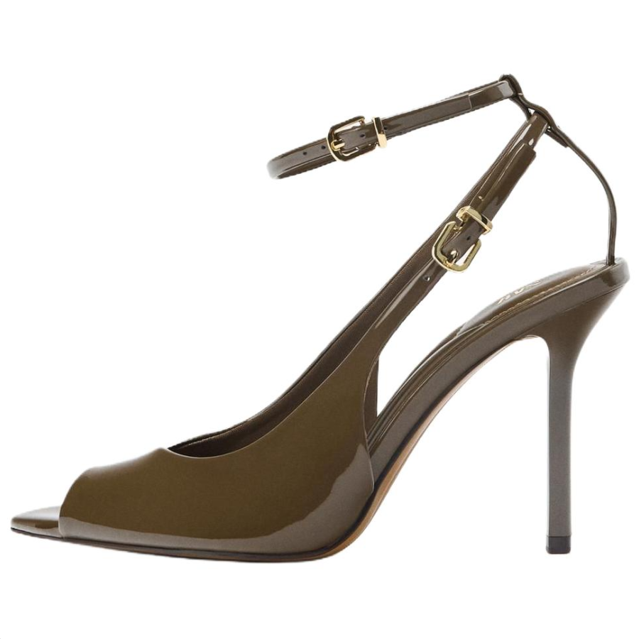 ZARA Pu Slim Heel High Heels 10.5cm Women's Khaki Green