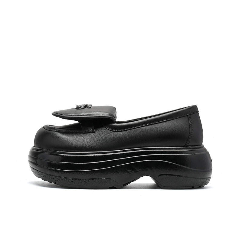 BLOCCO5 Spring Summer Thick Sole Height Increasing Slip on Loafers Women's Black