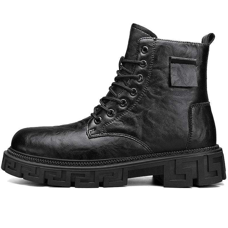 DAISHUTOU DAISHUTOU Cow Split Leather Crew Combat Boots Men's Black