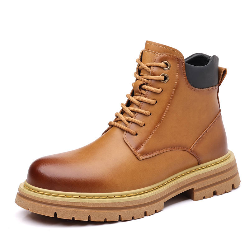 CITONGXIANSHENG Cow Split Leather Short Combat Boots Unisex Brown