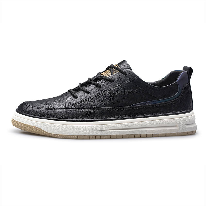 HAOXING Cow Split Leather Casual Shoes Men's Black