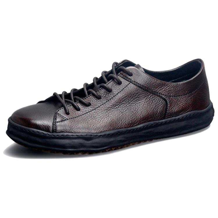 SENJIALUO Casual Leather Shoes Men's Low Top Khaki