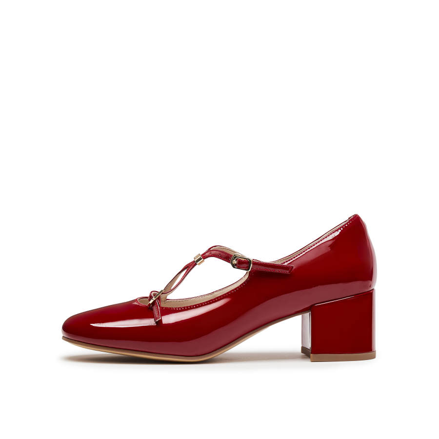 Joypeace Flamenco Cow Leather Mary Jane Shoes 4.5cm Women's Red