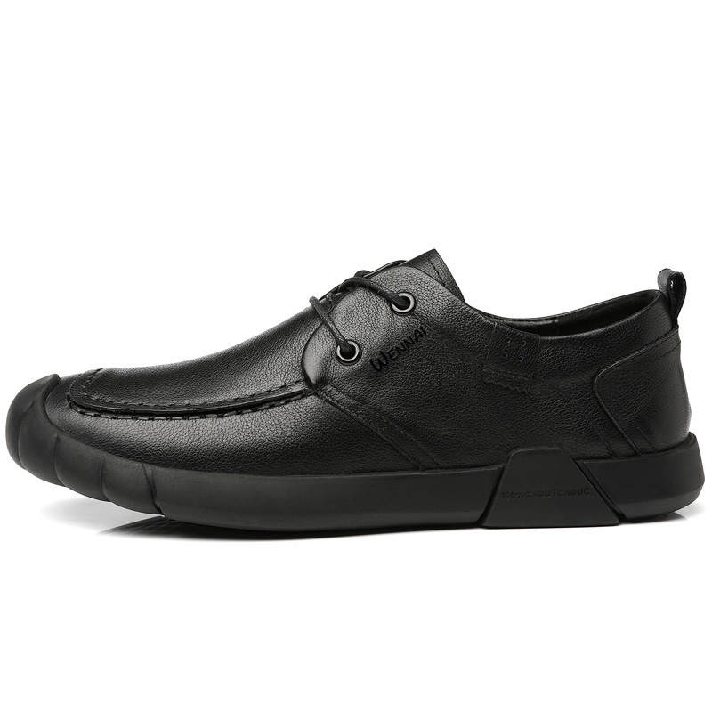 WENNAI Top Grain Cow Leather Casual Shoes Men's Black