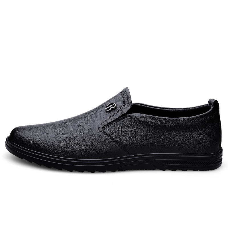HAOXING Casual Leather Shoes Men's Low Top Black/Brown