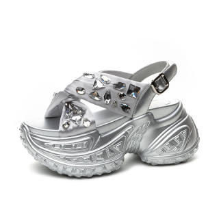 XIEGUIHUAYU Microfiber Leather One Strap Sandals 8cm Women's