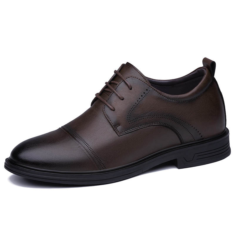 SULEGAO Cow Split Leather Dress Shoes Men's Brown
