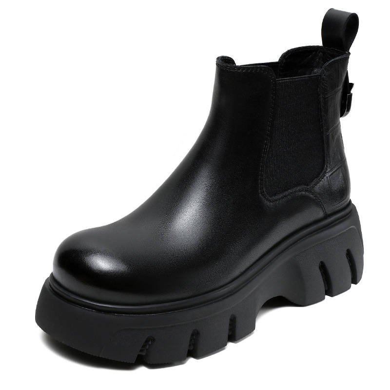 Devanro Devanro Top Grain Cow Leather Short Chelsea Boots 6.0cm Women's