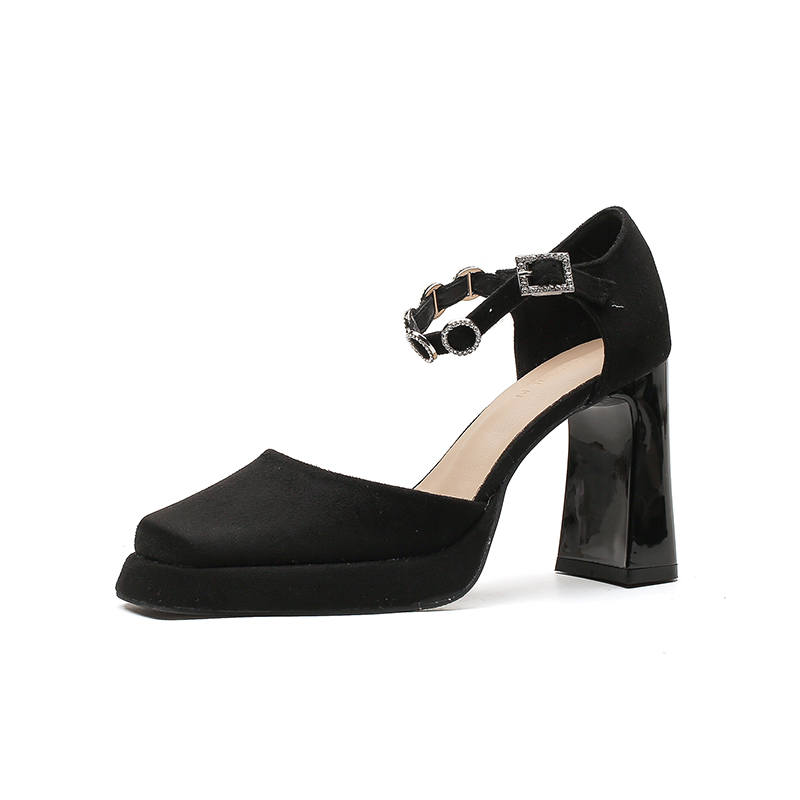 Zubumei Suede Chunky Heel High Heels 9cm Women's