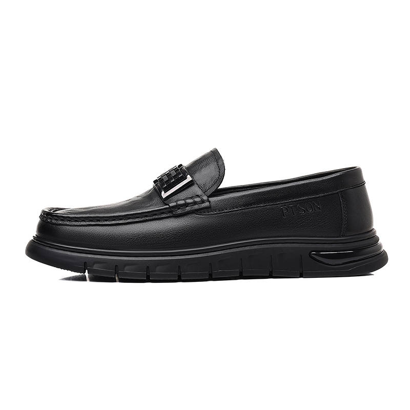 PT'SON Top Grain Cow Leather Casual Shoes Men's Black
