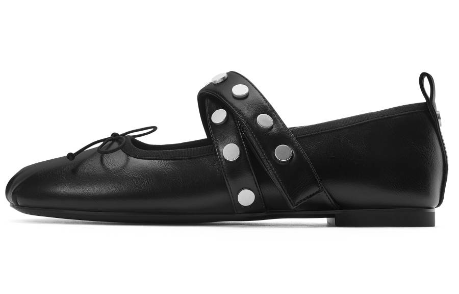 CHARLES&KEITH Small Ck PU, Textile, Synthetic Leather Flat Mary Jane Shoes 1cm Women's