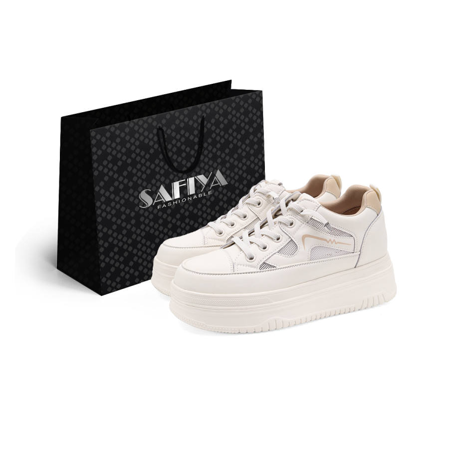 Safiya Cow Split Leather Cushioning Abrasion Resistant Height Increasing Low top Skateboard Shoes Women's