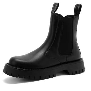 DAISHUTOU Cow Split Leather Crew Chelsea Boots Unisex Black