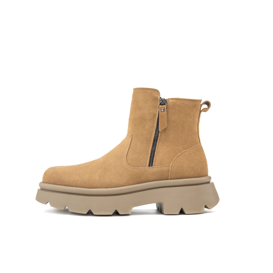AOKANG Cow Split Leather Thermal Snow Boots Men's Yellow Brown