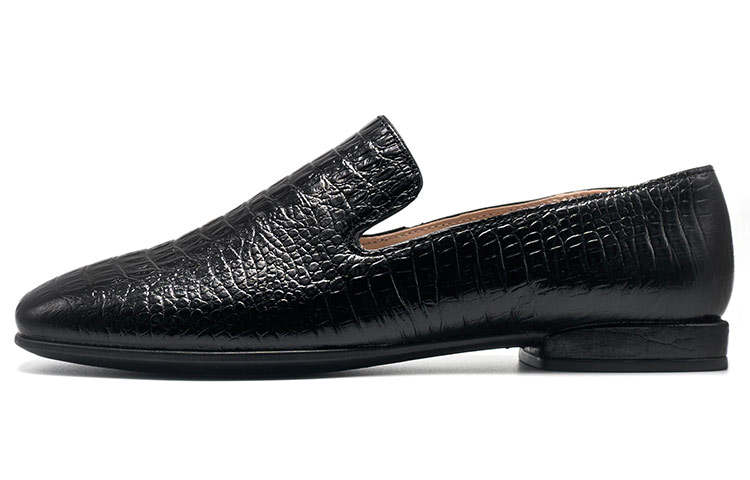 Ecco Ecco Annie Series Cow Leather Crocodile Pattern Flat Loafers Women's Black