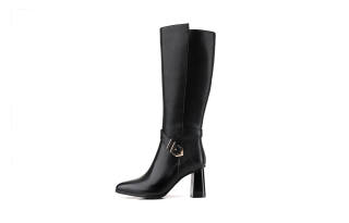 VEDULLAR Leather, Fashion Pointed Toe, Belt Buckles Fleece Lined, Comfortable Versatile Knee high Boots 7cm Women's