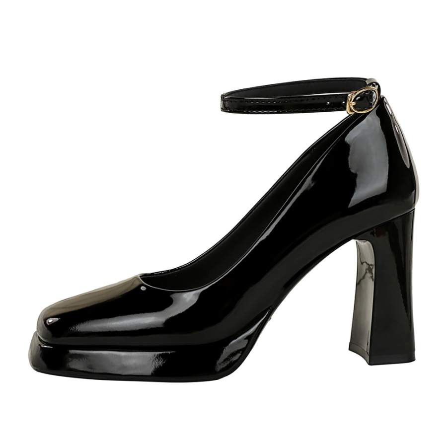 QITUMAUL Chunky Heel Mary Jane Shoes 9cm Women's