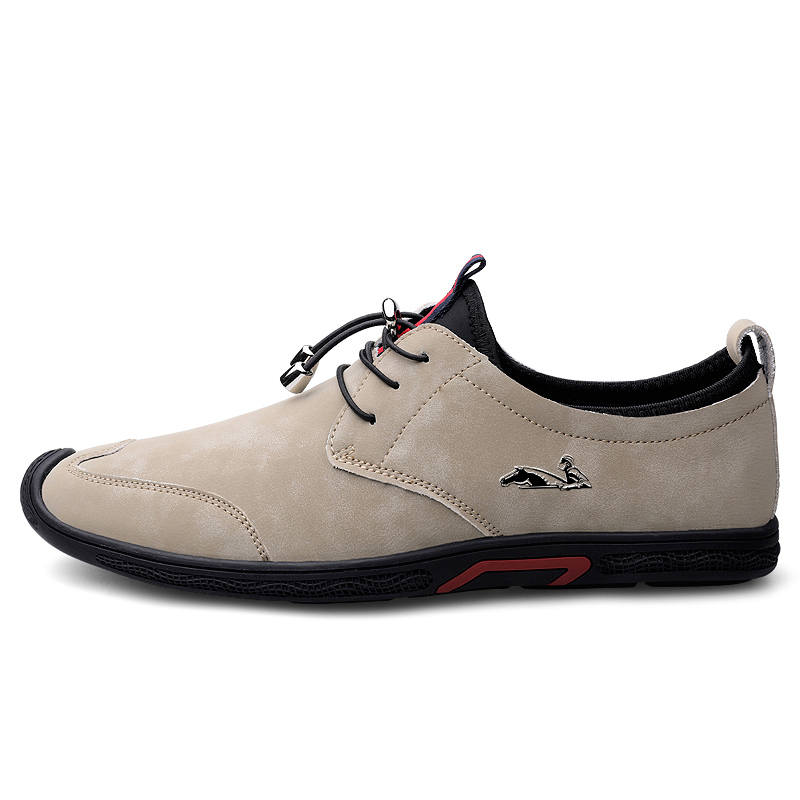 YINGLUNQISHI Top Grain Cow Leather Casual Shoes Men's Khaki