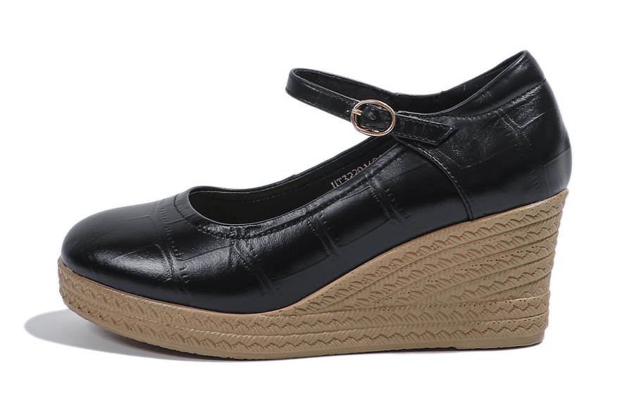 Mulinsen Cow Leather Mary Jane Shoes 7cm Women's Black