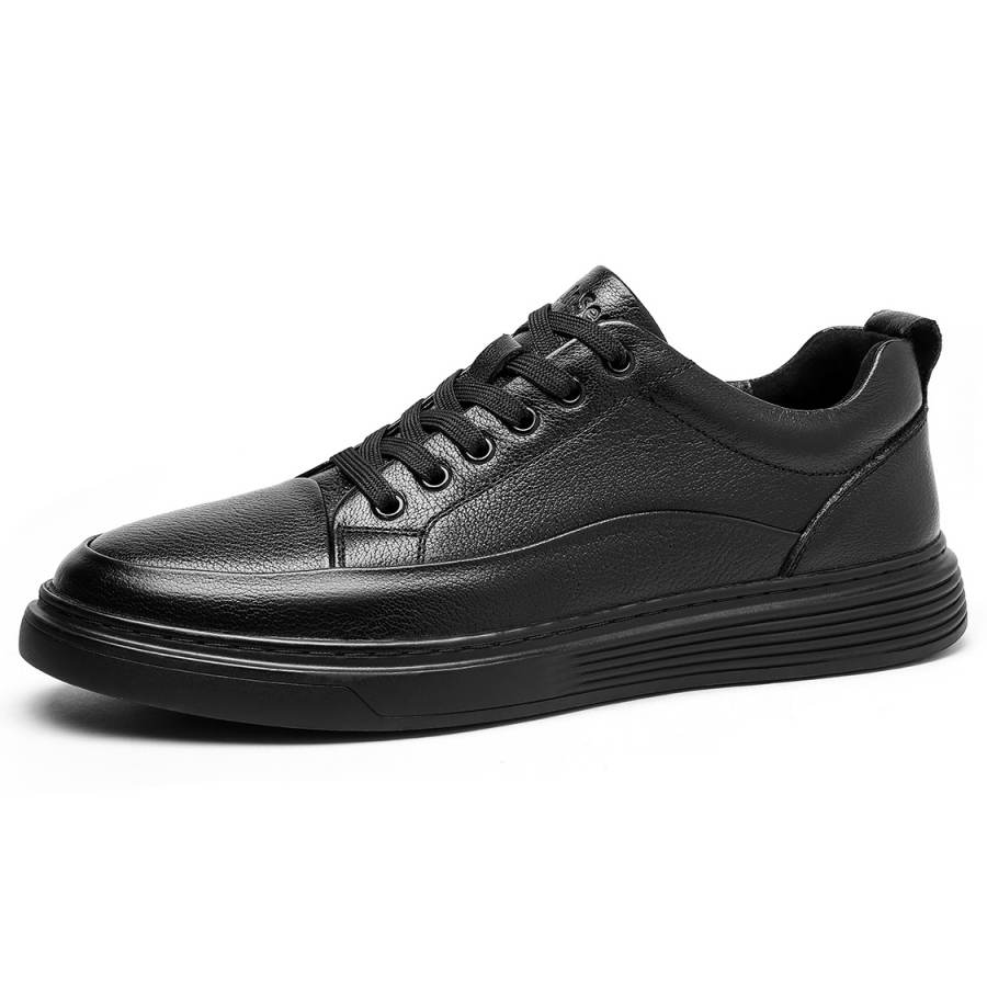 Mulinsen Top Grain Cow Leather Wear resistant And Lightweight Low top Skateboard Shoes Men's Black