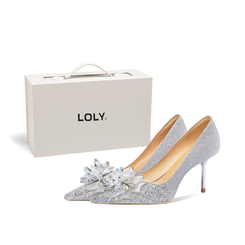 LOLY Fabric Slim Heel High Heels Women's Silver