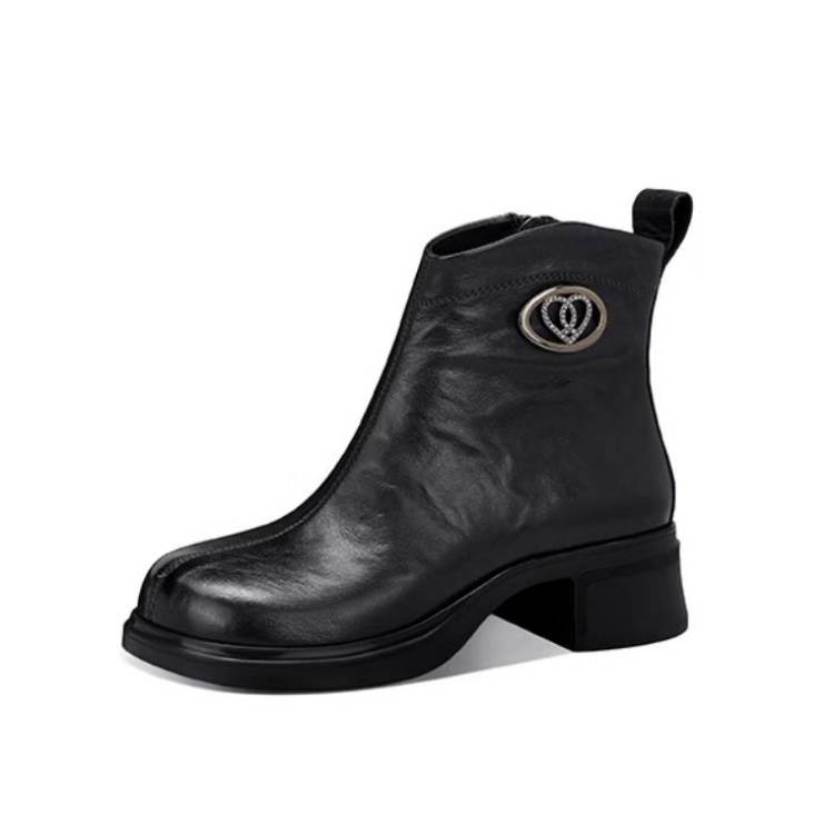 JESSICA SOPHIA Top Grain Cow Leather Ankle Boots 4cm Women's