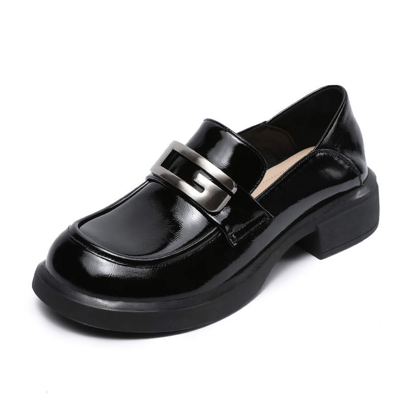 Devanro Devanro Top Grain Cow Leather Loafers 3.8cm Women's Black