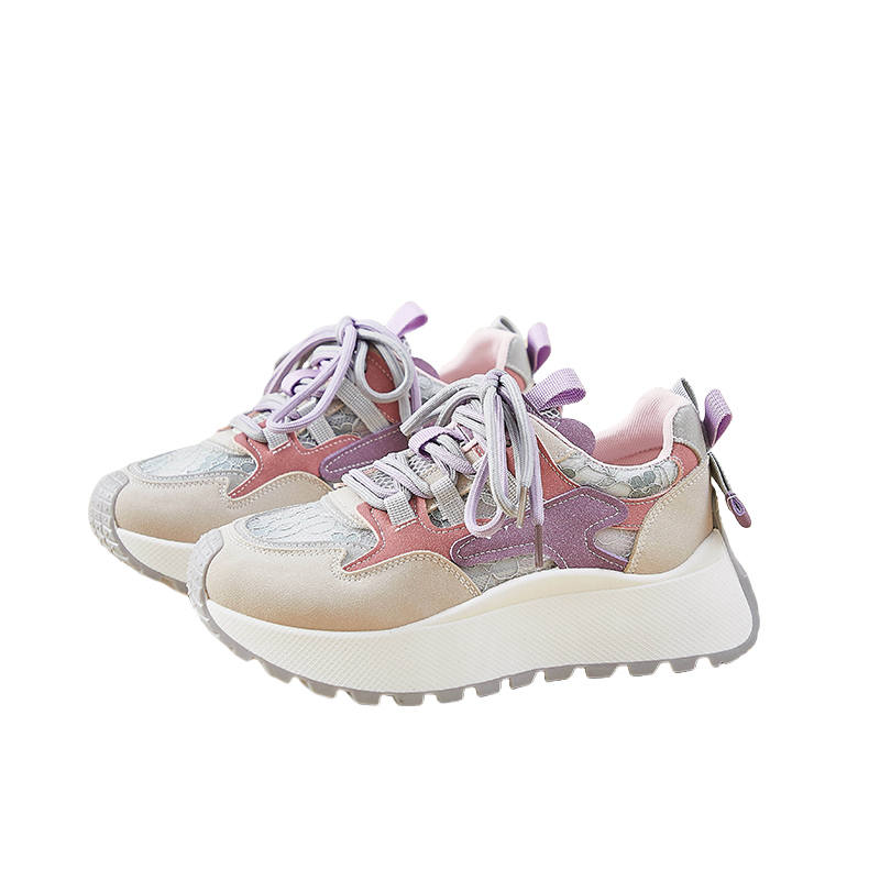 JOHLIN DREAM Synthetic Leather Breathable Height Increasing Low top Chunky Sneakers Women's