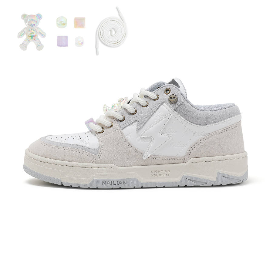 NAILIAN Lightning Shoes Low top Skateboard Shoes Unisex White Gray