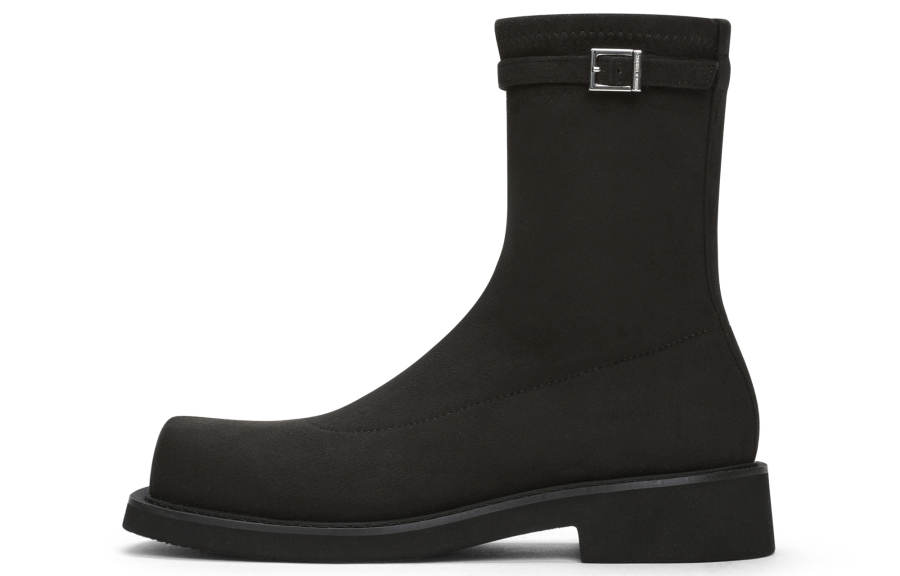 CHARLES&KEITH Fabric Fleece Lined Square Toe Zipper Chunky Heel Slim Boots Ankle Boots Women's
