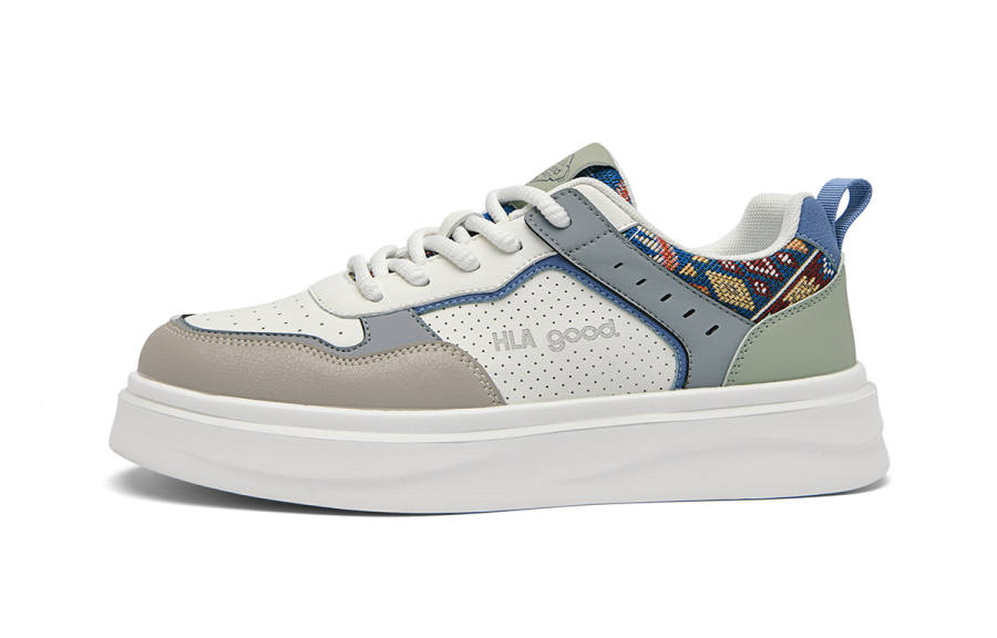 HLA Skateboard Shoes Men's Low Top White Gray Beige Brown