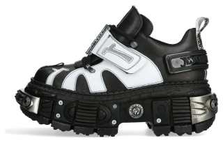 NEW ROCK Cow Leather Low top Chunky Sneakers Unisex Black