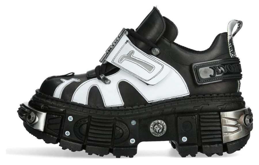 NEW ROCK Cow Leather Low top Chunky Sneakers Unisex Black