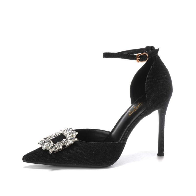 HKCP Slim Heel High Heels 8cm Women's Denim Black