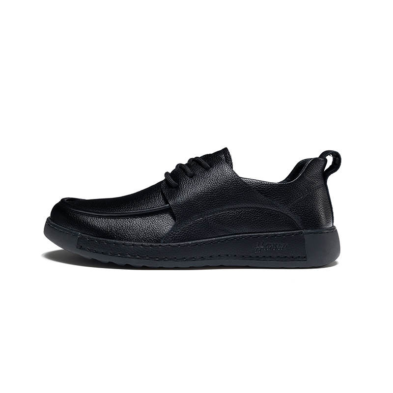 HARSON Cow Leather Slip Resistant, Abrasion Resistant, Moisture Wicking Low top Casual Shoes Men's Black