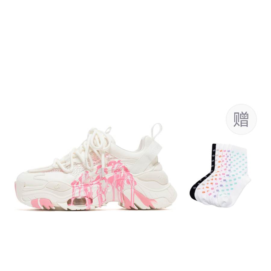 VITTORIO VENTURA Cow Leather Low top Chunky Sneakers Women's Pink White Graffiti