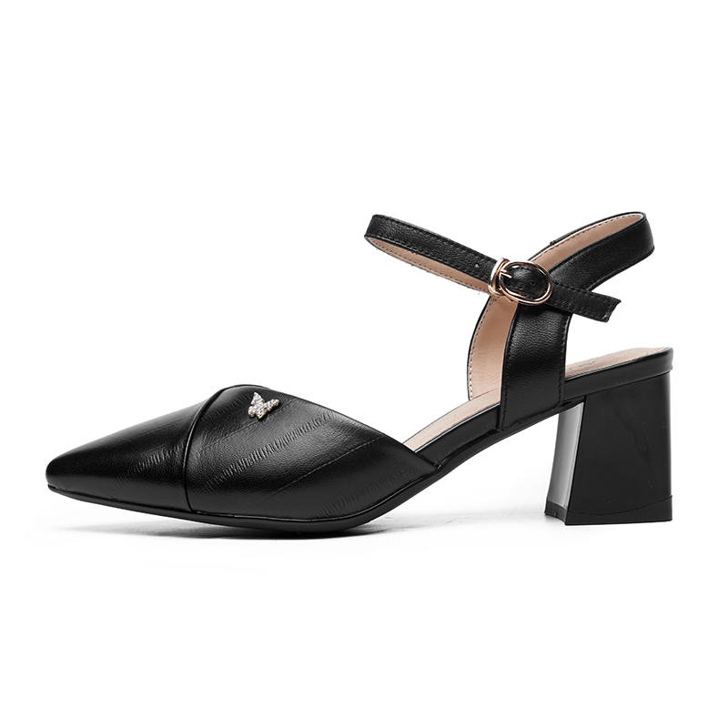 AOKANG Sheepskin Chunky Heel High Heels For Women's 5.5cm Women's