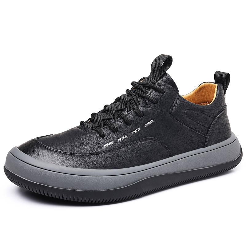 CITONGXIANSHENG Cow Split Leather Low top Casual Shoes Men's Black