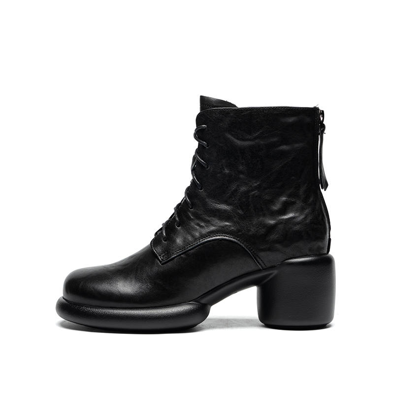 ZHR Top Grain Cow Leather Crew Combat Boots 6.5cm Women's