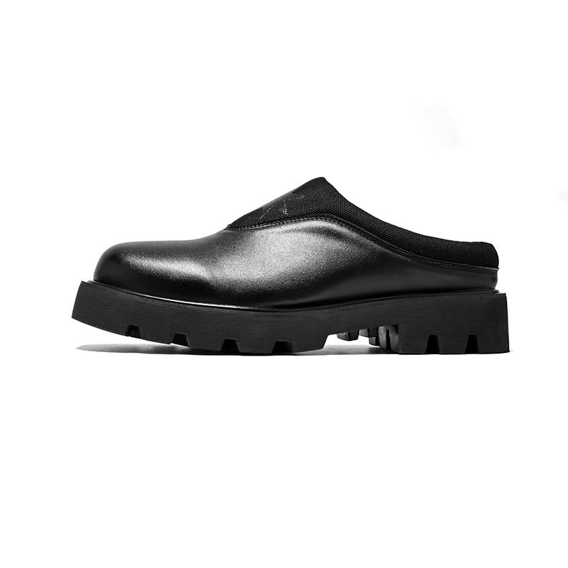 Xiwencha Cow Split Leather Closed Toe Slippers 3cm Men's Black