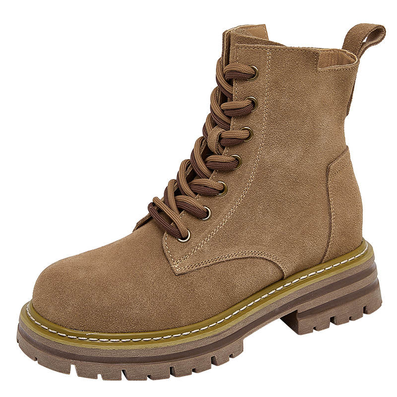 QINGZHUHU Cow Suede Fashion Short Combat Boots Women's