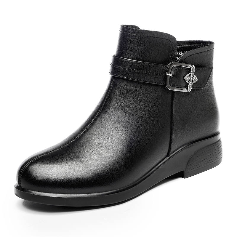 XINNUO Cow Leather Ankle Boots Women's Black