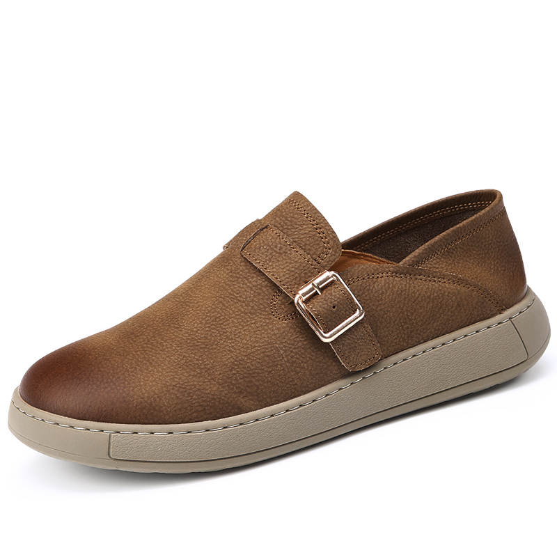 KACHILANG Casual Leather Shoes Men's Low Top Khaki