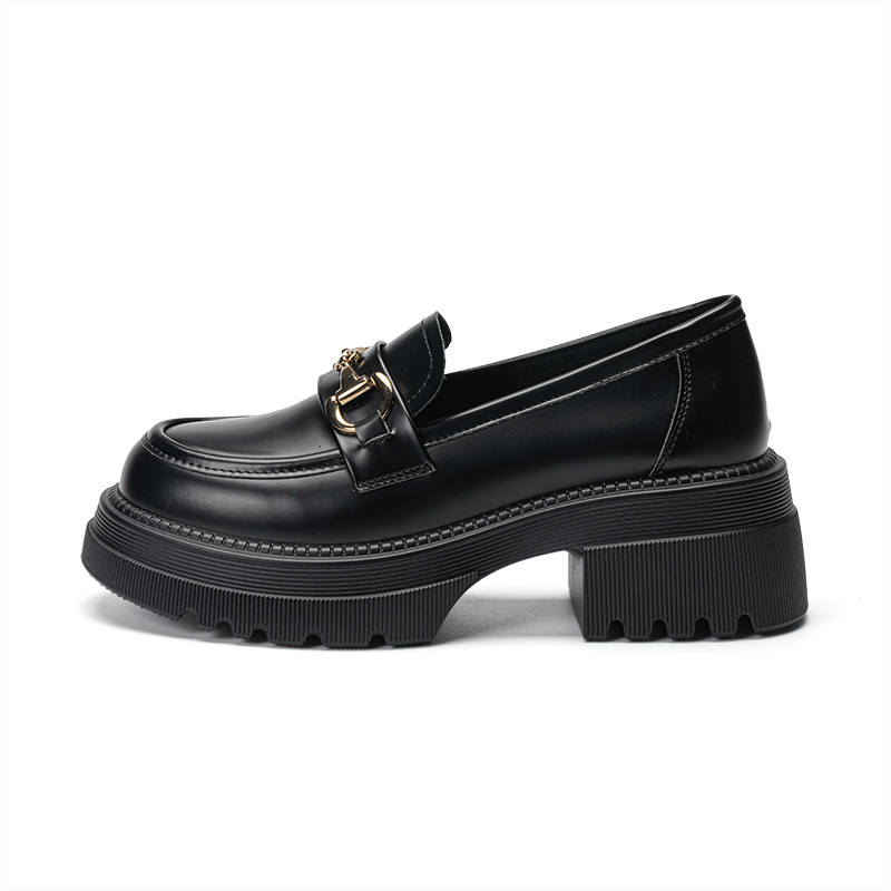 EXULL Q Pu Loafers 5.5cm Women's Matte Black