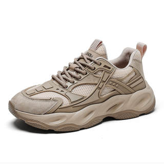 •QUNLANGSHIJIA Microfiber Leather Abrasion Resistant Breathable Low top Casual Shoes Men's Khaki