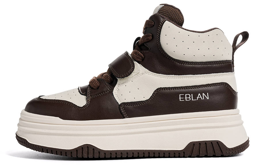 EBLAN Synthetic Leather Fleece Lined, Comfortable, Versatile Thermal High top Skateboard Shoes Women's Brown